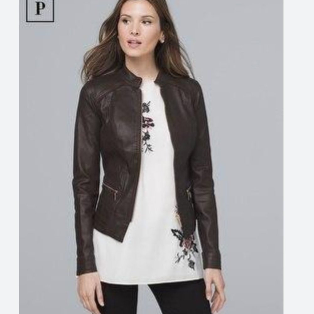 SOLD  White House Black Market Chocolate Coated Moto Jacket